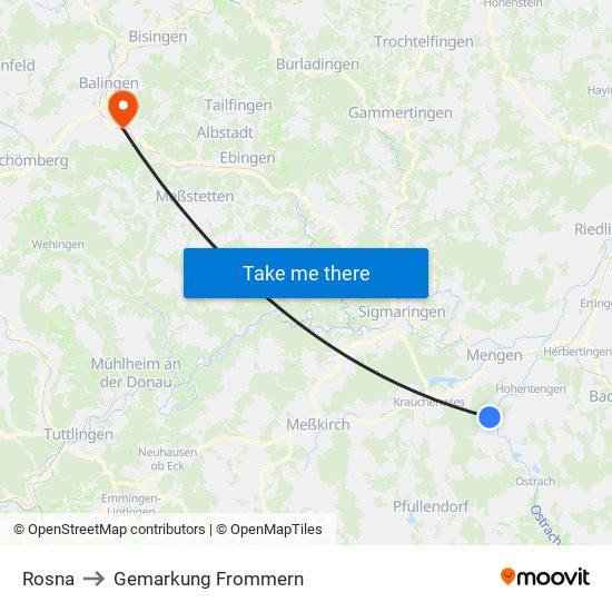Rosna to Gemarkung Frommern map