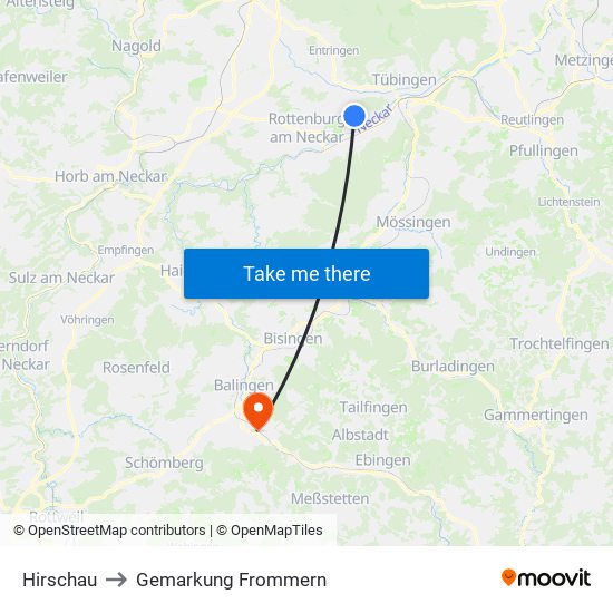 Hirschau to Gemarkung Frommern map