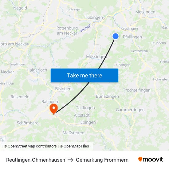 Reutlingen-Ohmenhausen to Gemarkung Frommern map