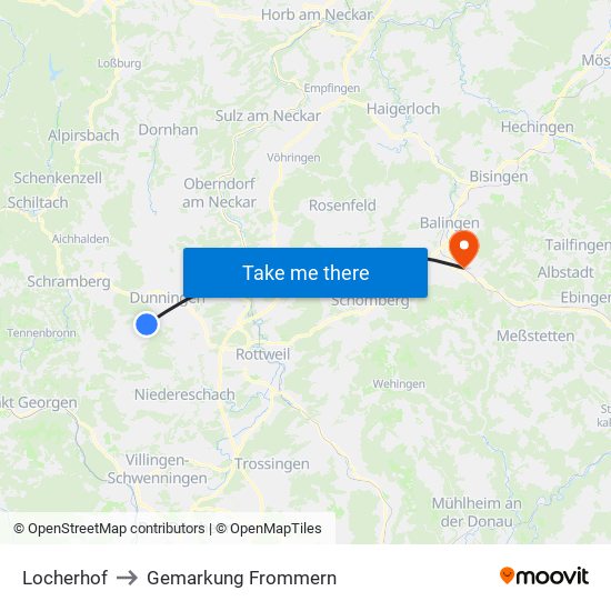 Locherhof to Gemarkung Frommern map