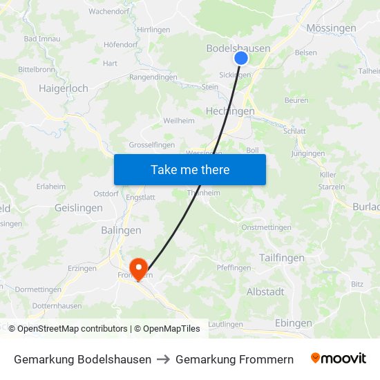 Gemarkung Bodelshausen to Gemarkung Frommern map
