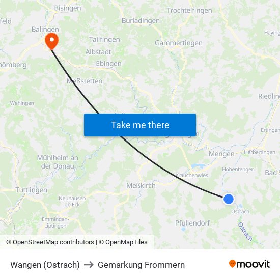 Wangen (Ostrach) to Gemarkung Frommern map