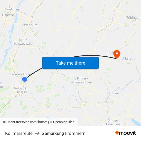 Kollmarsreute to Gemarkung Frommern map