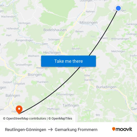 Reutlingen-Gönningen to Gemarkung Frommern map