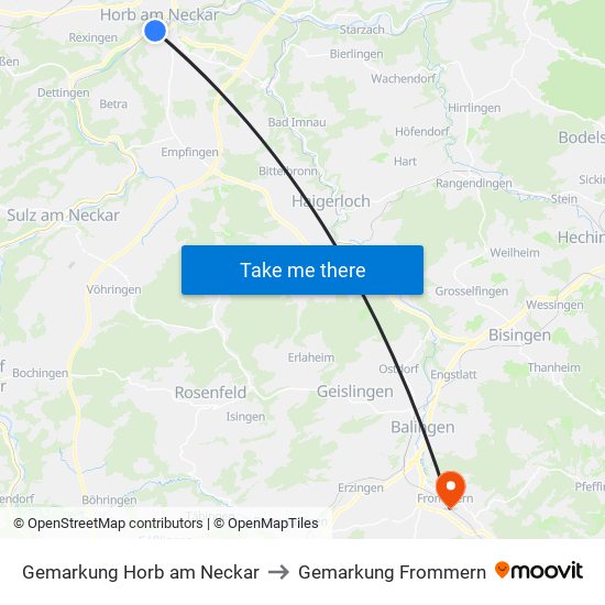Gemarkung Horb am Neckar to Gemarkung Frommern map