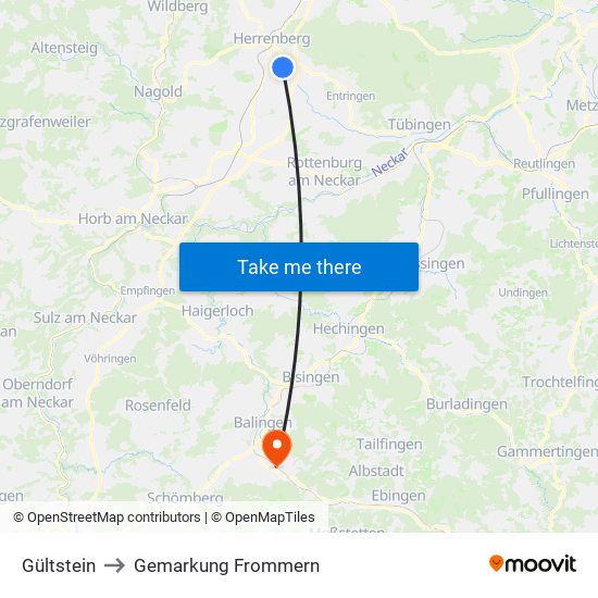 Gültstein to Gemarkung Frommern map
