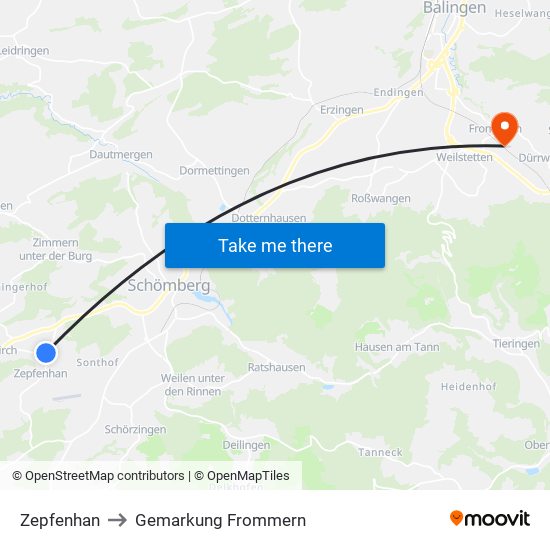Zepfenhan to Gemarkung Frommern map