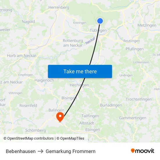 Bebenhausen to Gemarkung Frommern map