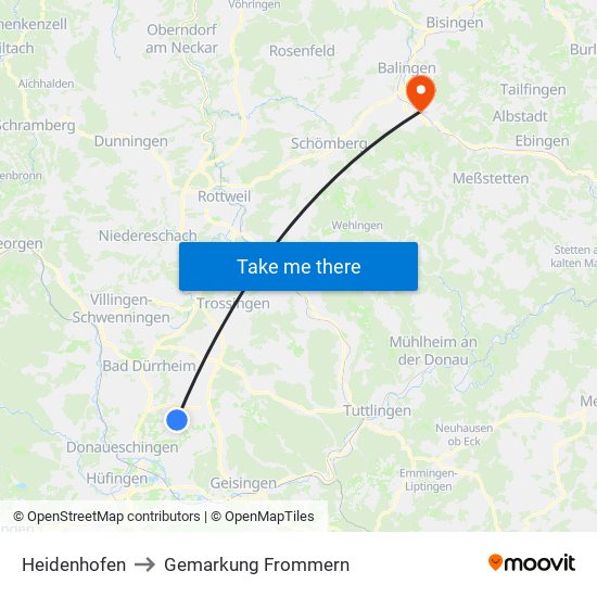 Heidenhofen to Gemarkung Frommern map