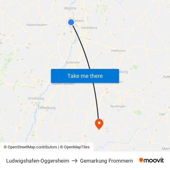 Ludwigshafen-Oggersheim to Gemarkung Frommern map
