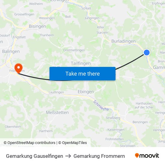 Gemarkung Gauselfingen to Gemarkung Frommern map