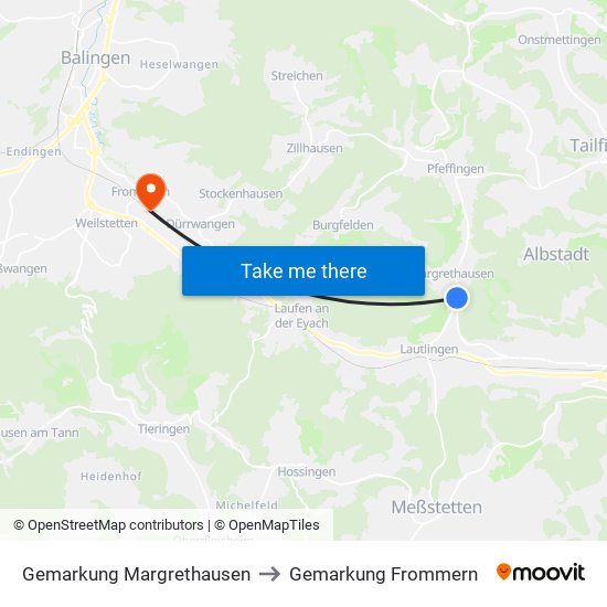 Gemarkung Margrethausen to Gemarkung Frommern map
