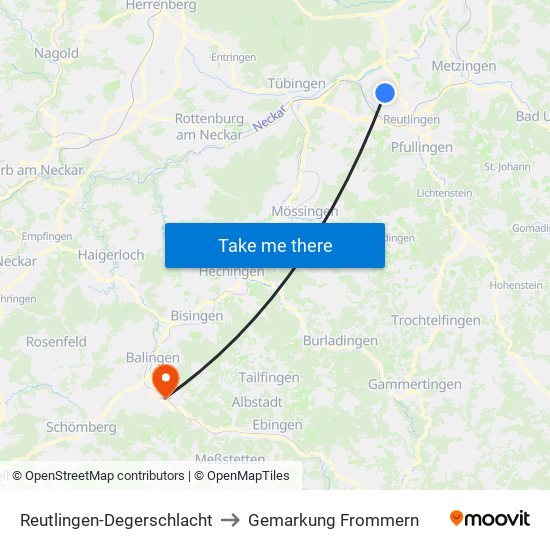 Reutlingen-Degerschlacht to Gemarkung Frommern map