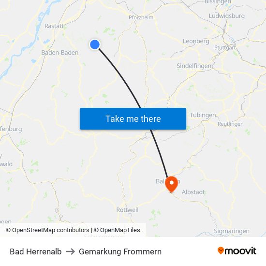 Bad Herrenalb to Gemarkung Frommern map