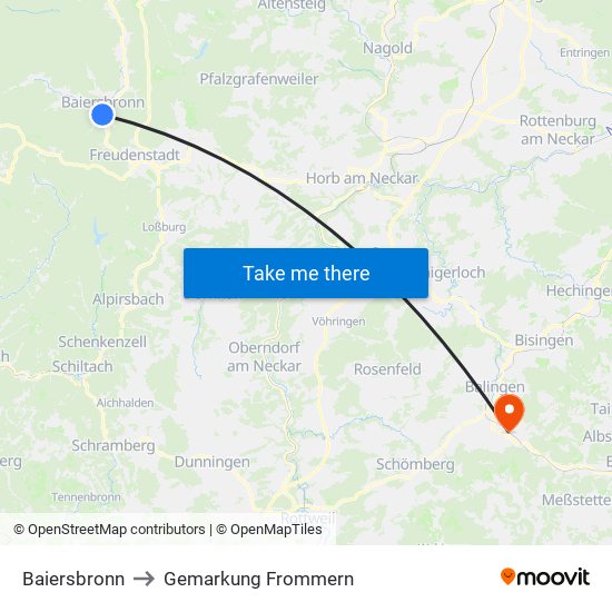 Baiersbronn to Gemarkung Frommern map