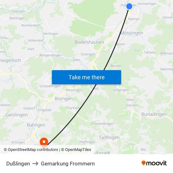 Dußlingen to Gemarkung Frommern map