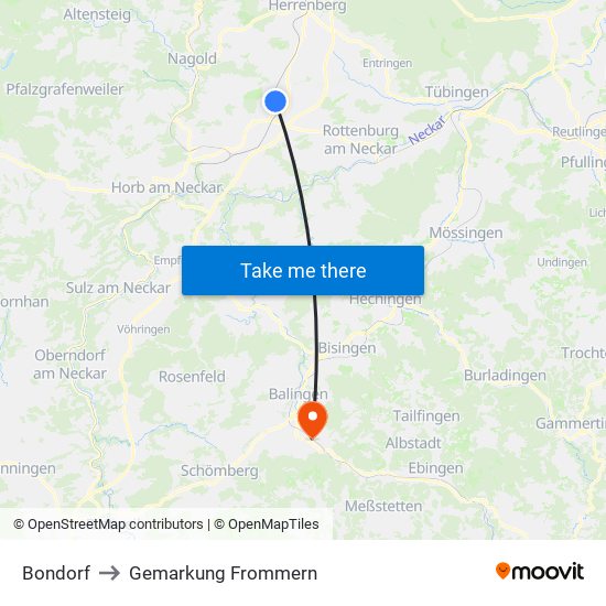 Bondorf to Gemarkung Frommern map