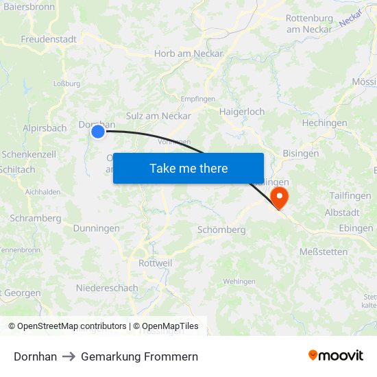 Dornhan to Gemarkung Frommern map