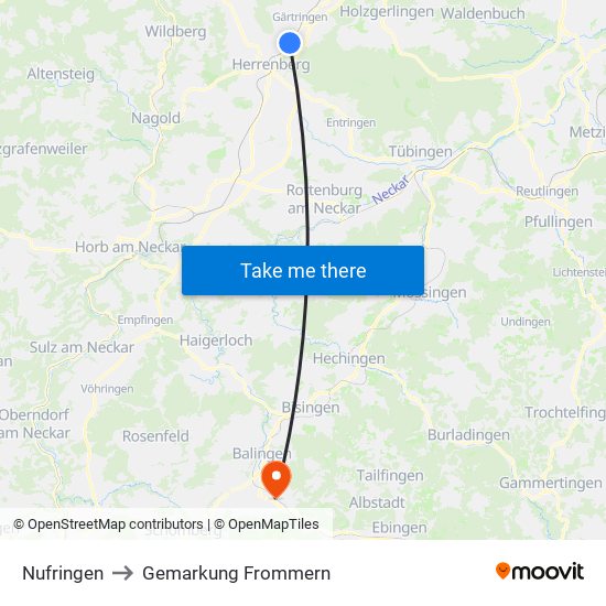 Nufringen to Gemarkung Frommern map