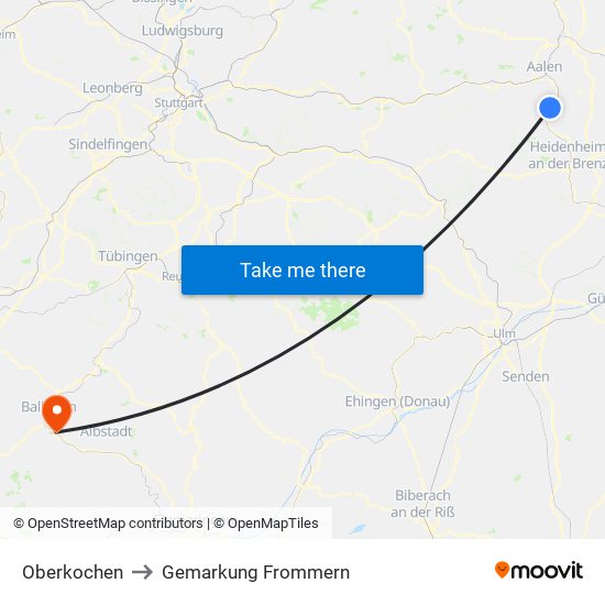 Oberkochen to Gemarkung Frommern map