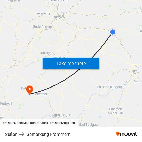 Süßen to Gemarkung Frommern map