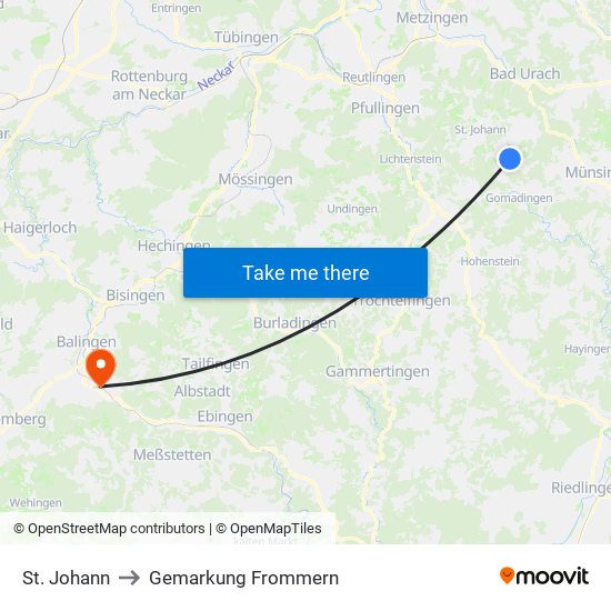 St. Johann to Gemarkung Frommern map