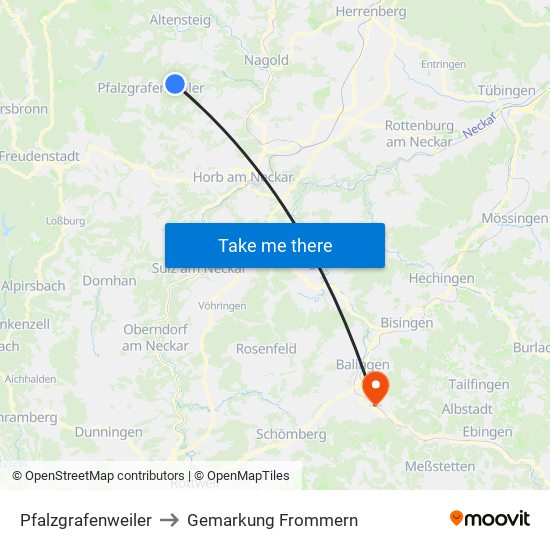 Pfalzgrafenweiler to Gemarkung Frommern map