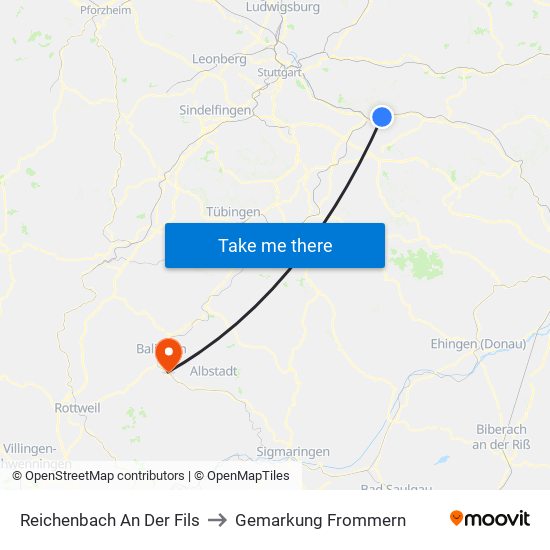 Reichenbach An Der Fils to Gemarkung Frommern map