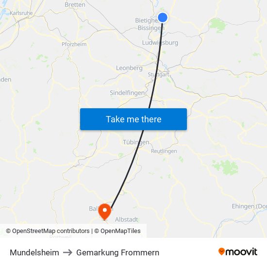 Mundelsheim to Gemarkung Frommern map