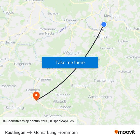 Reutlingen to Gemarkung Frommern map