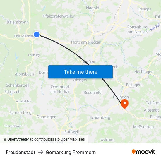 Freudenstadt to Gemarkung Frommern map