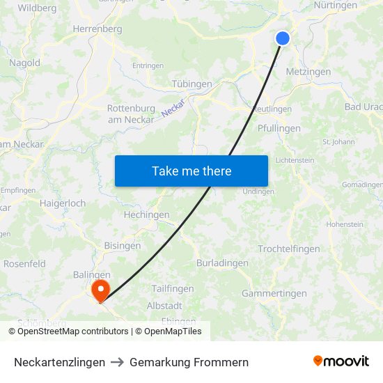 Neckartenzlingen to Gemarkung Frommern map