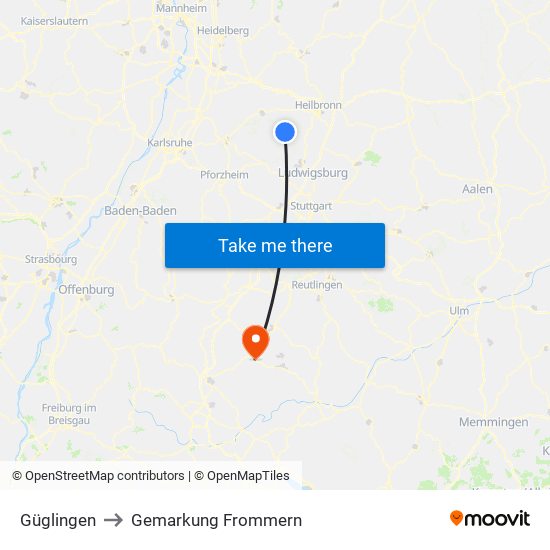 Güglingen to Gemarkung Frommern map