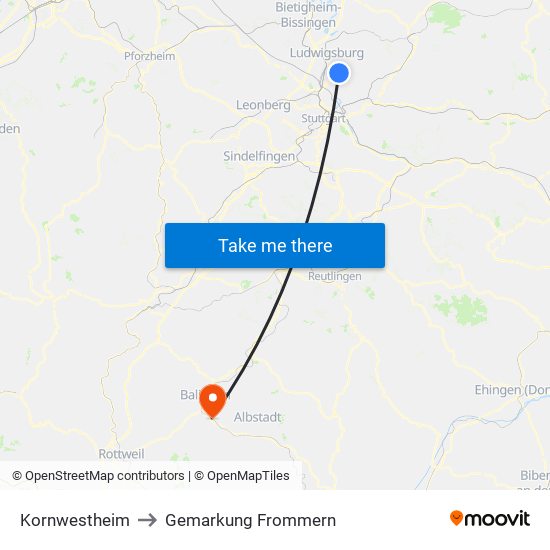 Kornwestheim to Gemarkung Frommern map