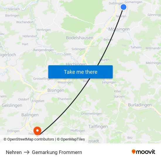 Nehren to Gemarkung Frommern map