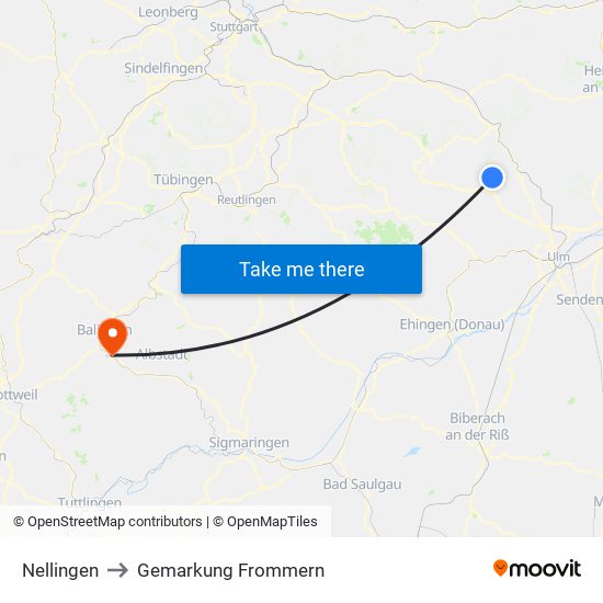 Nellingen to Gemarkung Frommern map