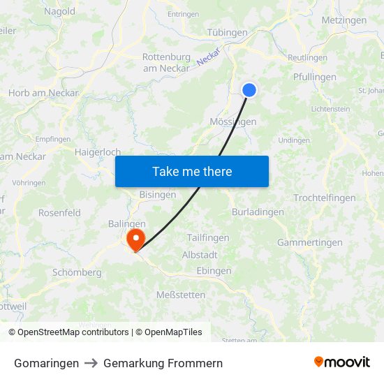 Gomaringen to Gemarkung Frommern map