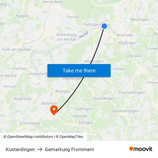 Kusterdingen to Gemarkung Frommern map