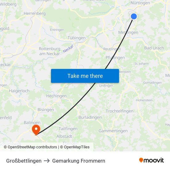 Großbettlingen to Gemarkung Frommern map