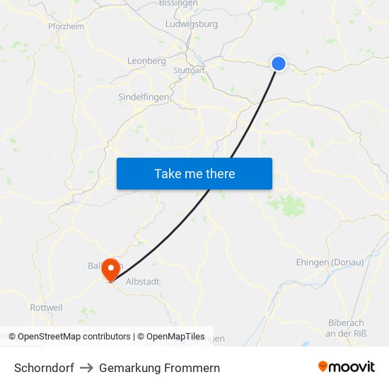 Schorndorf to Gemarkung Frommern map