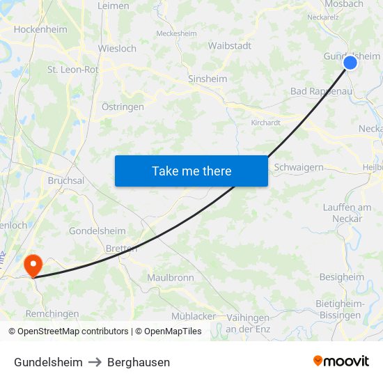 Gundelsheim to Berghausen map
