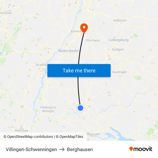 Villingen-Schwenningen to Berghausen map