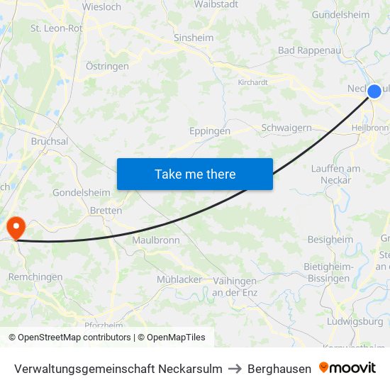 Verwaltungsgemeinschaft Neckarsulm to Berghausen map