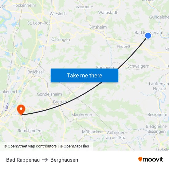 Bad Rappenau to Berghausen map