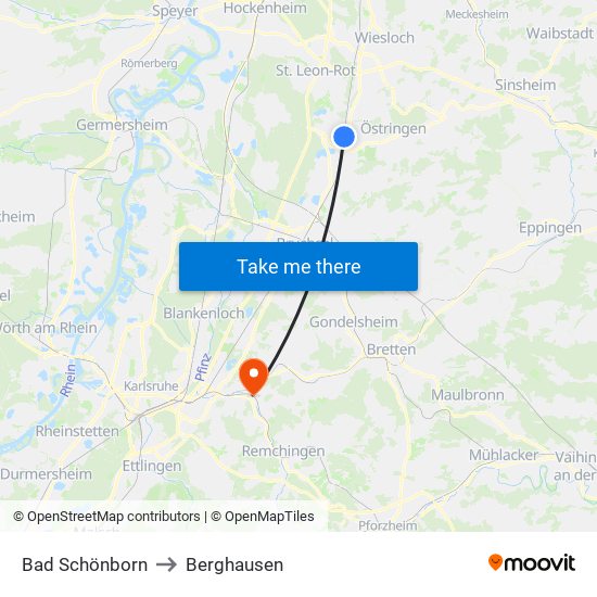 Bad Schönborn to Berghausen map