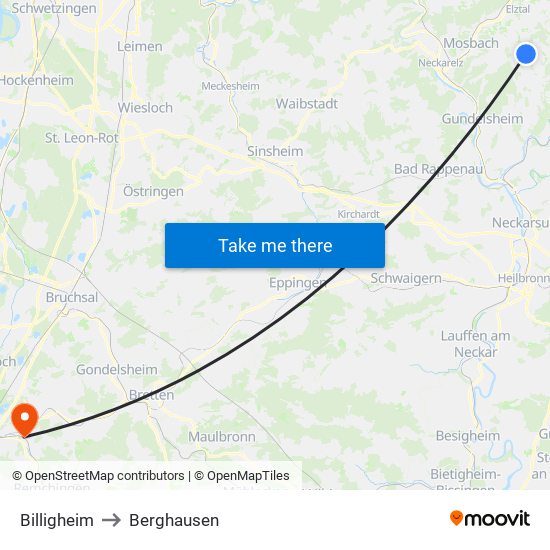 Billigheim to Berghausen map