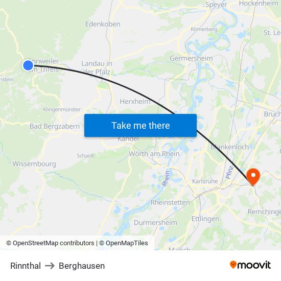 Rinnthal to Berghausen map