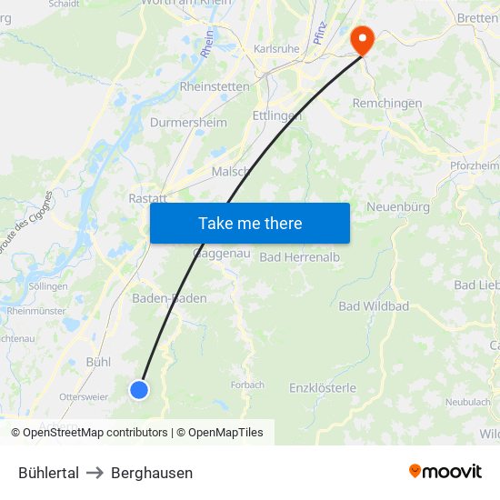 Bühlertal to Berghausen map