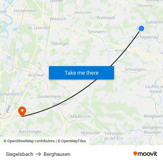 Siegelsbach to Berghausen map