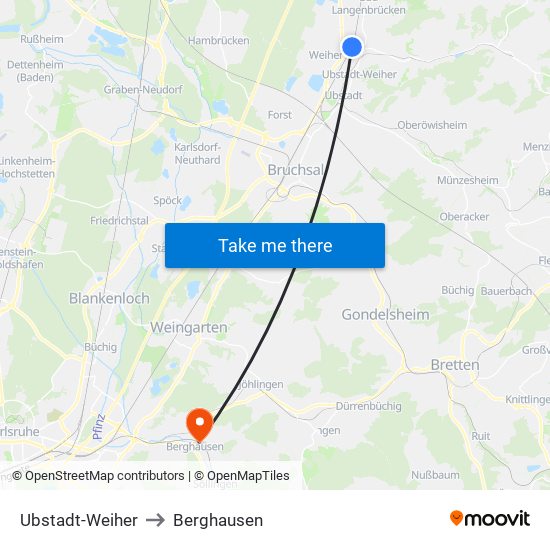 Ubstadt-Weiher to Berghausen map